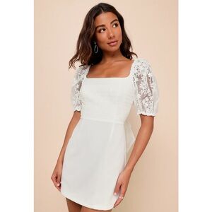 Lulus Charming Potential White Organza Backless Puff Sleeve Mini Dress NWT Med